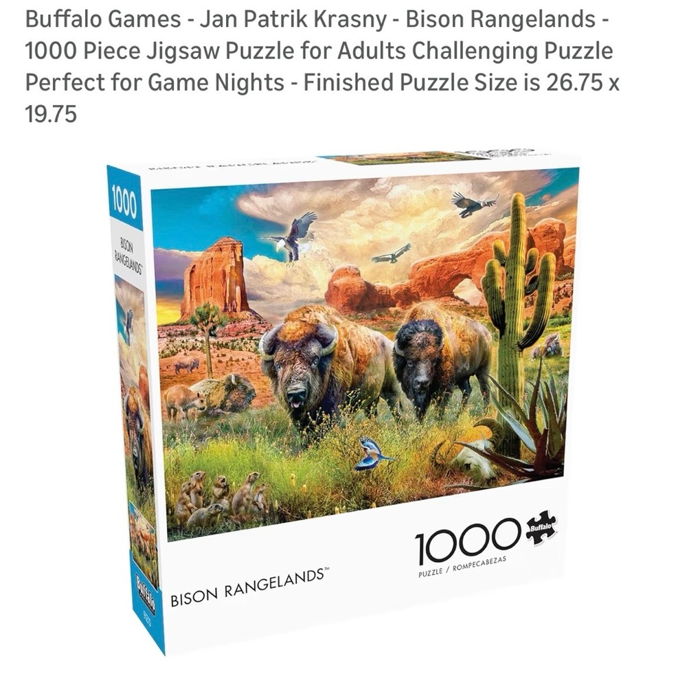 Bison Rangelands 1000-Piece Puzzle - Vibrant Blue and Green